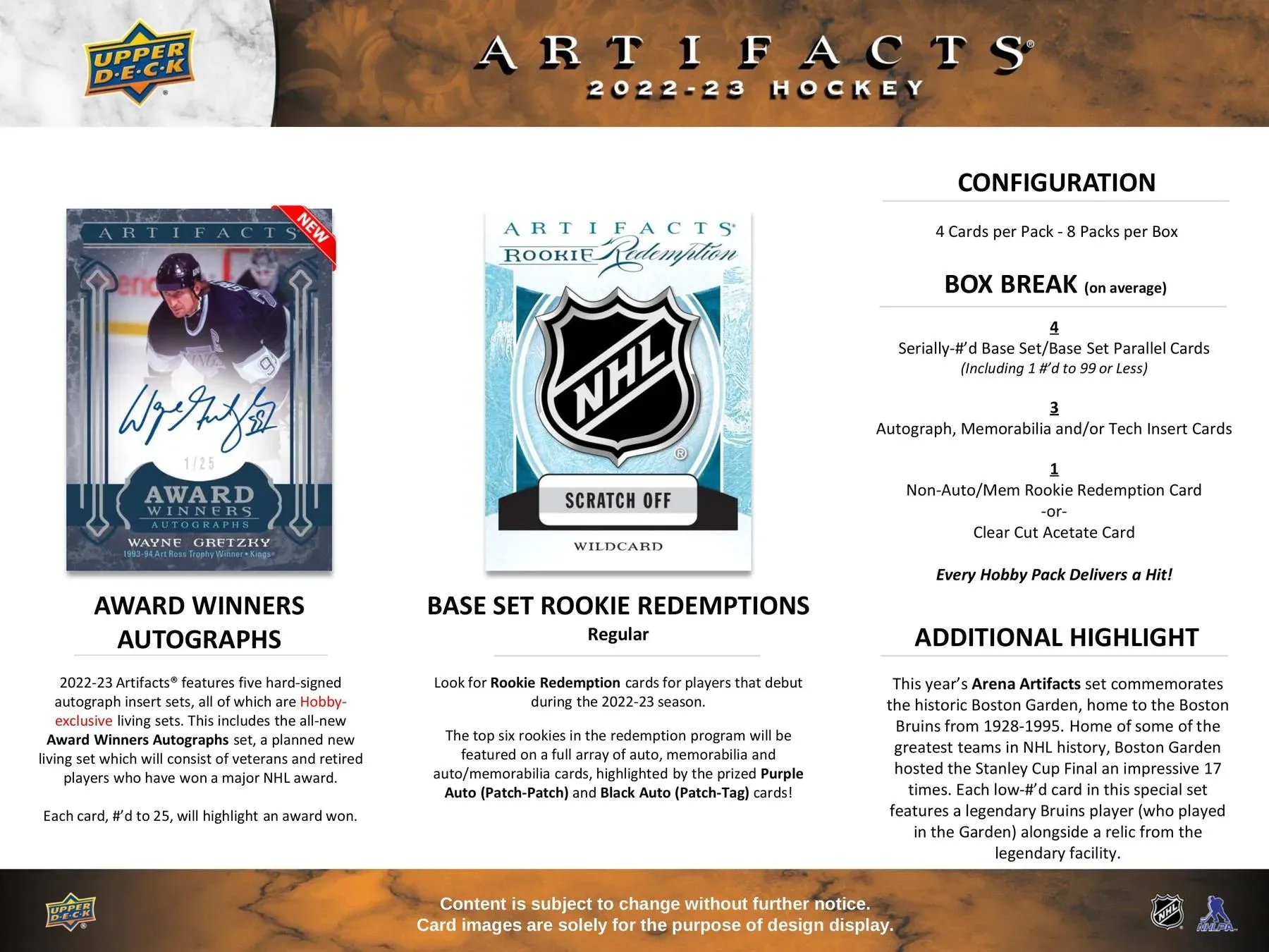 2022/23 Upper Deck Artifacts Hockey Hobby Box 8 Packs per Box, 4 Cards per Pack