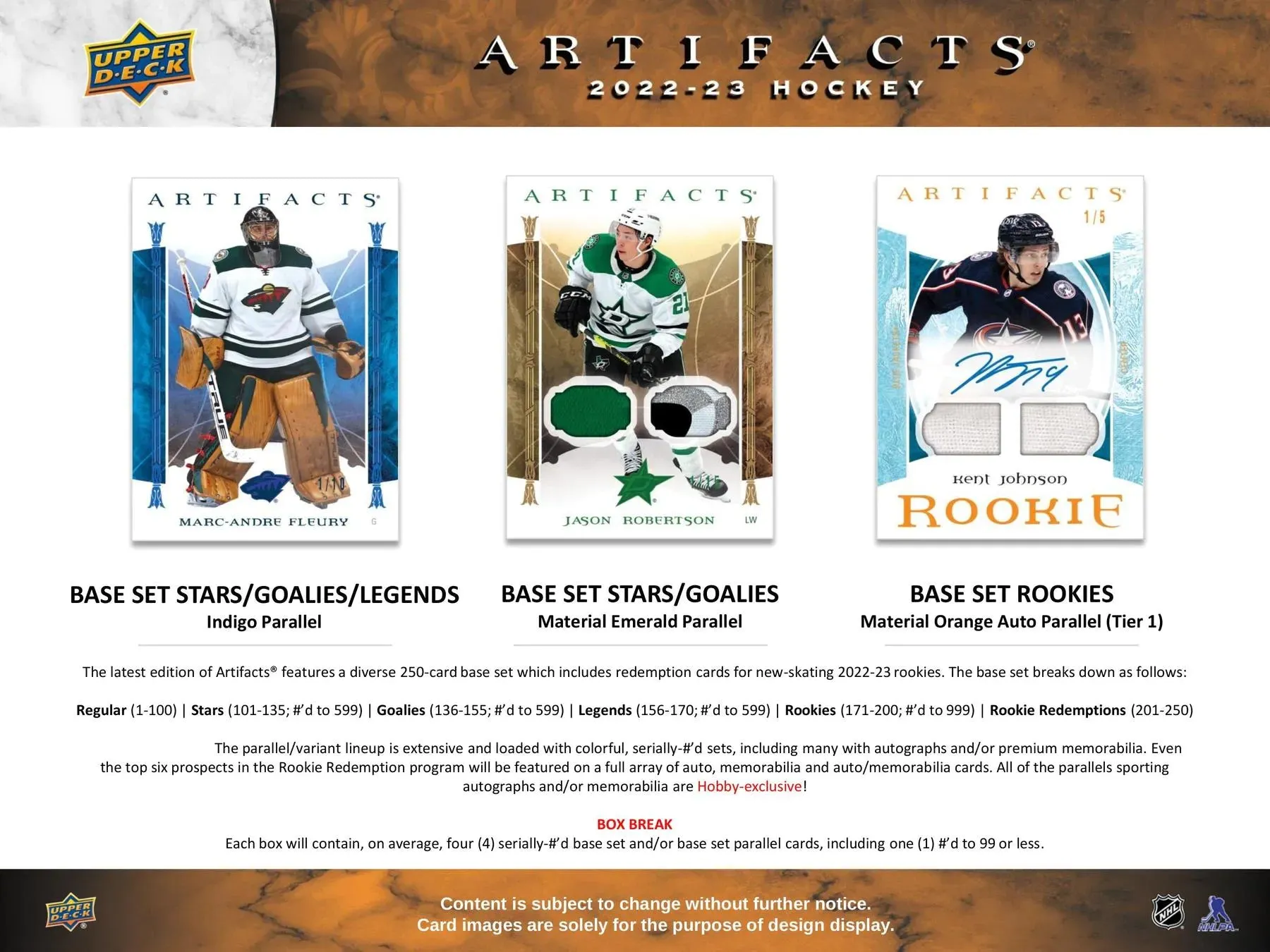 2022/23 Upper Deck Artifacts Hockey Hobby Box 8 Packs per Box, 4 Cards per Pack