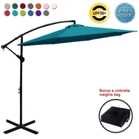 ABCCANOPY Patio Umbrellas Cantilever Umbrella Offset Hanging Umbrellas 10 FT Outdoor Market Umbrella with Crank & Cross Base for Garden, Deck, Backyard, Pool and Beach, 12  Colors, (2# Turquoise-a)