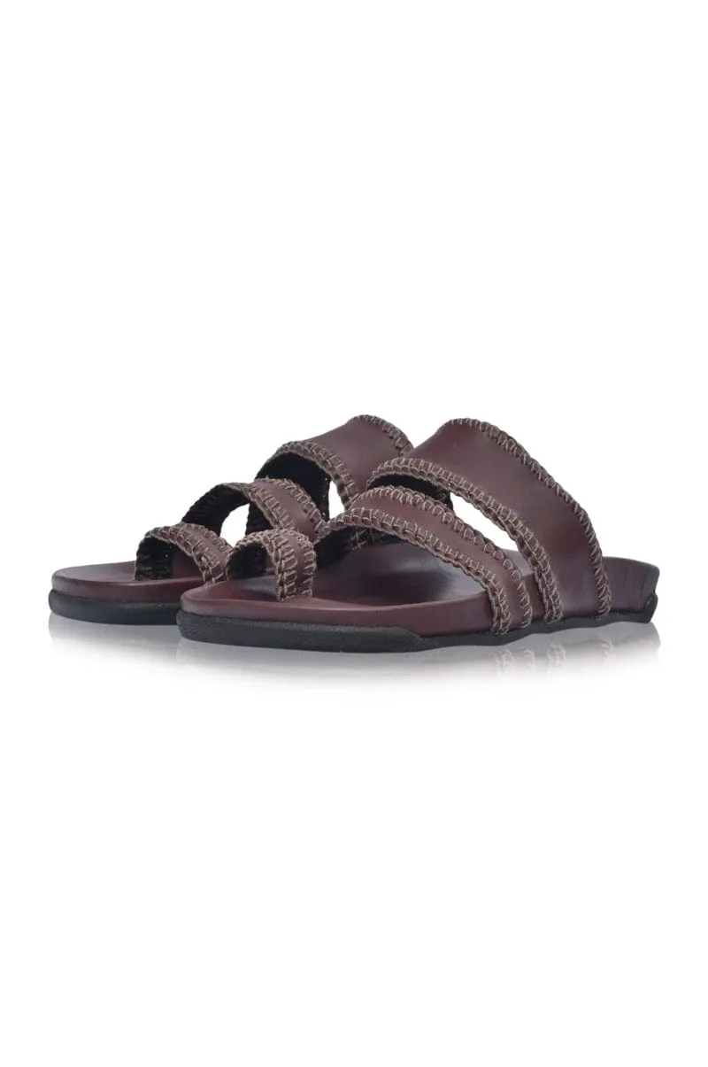 Amigo Leather Slides in Dark Brown