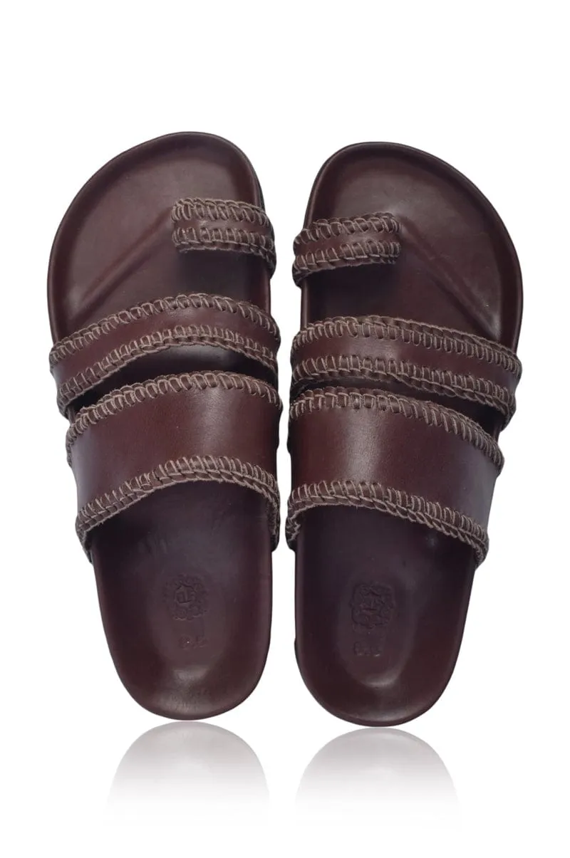 Amigo Leather Slides in Dark Brown