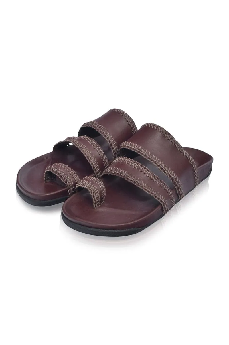 Amigo Leather Slides in Dark Brown