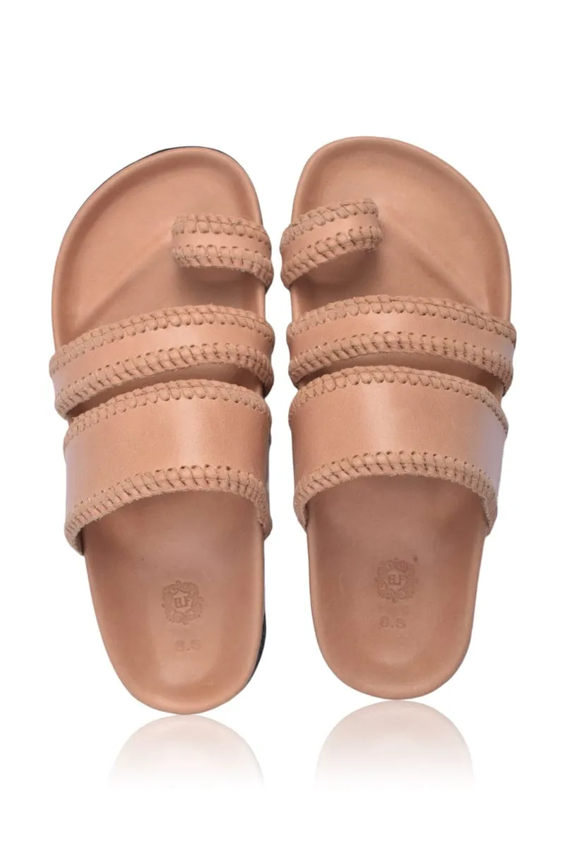 Amigo Leather Slides in Vintage Beige