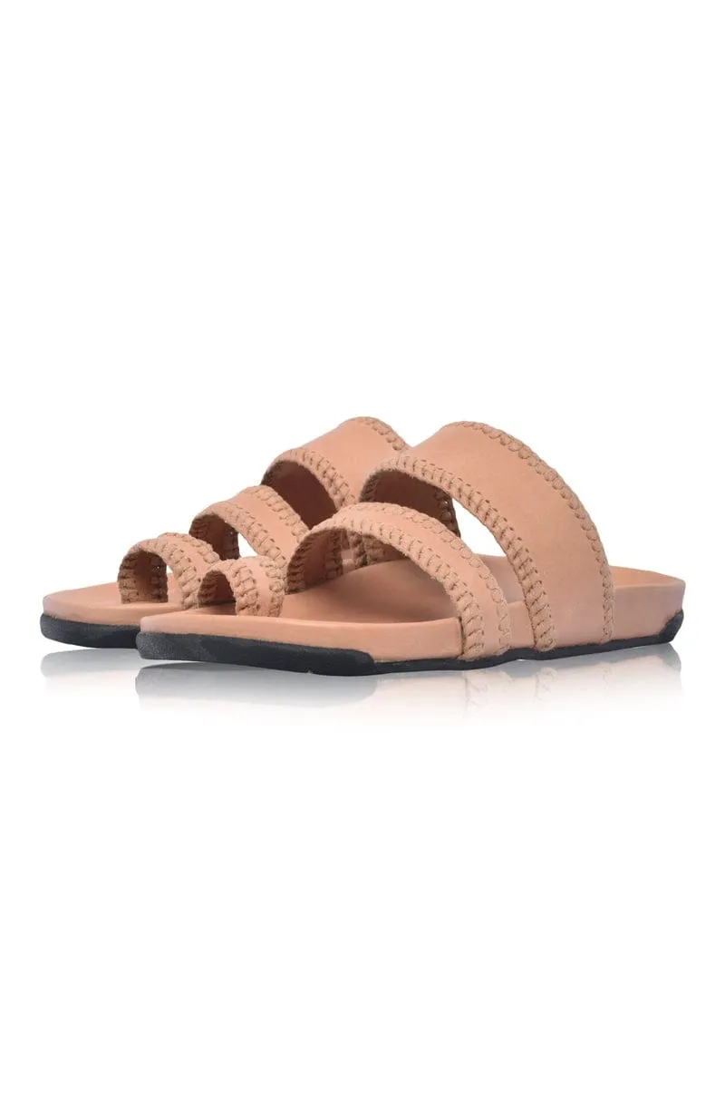 Amigo Leather Slides in Vintage Beige