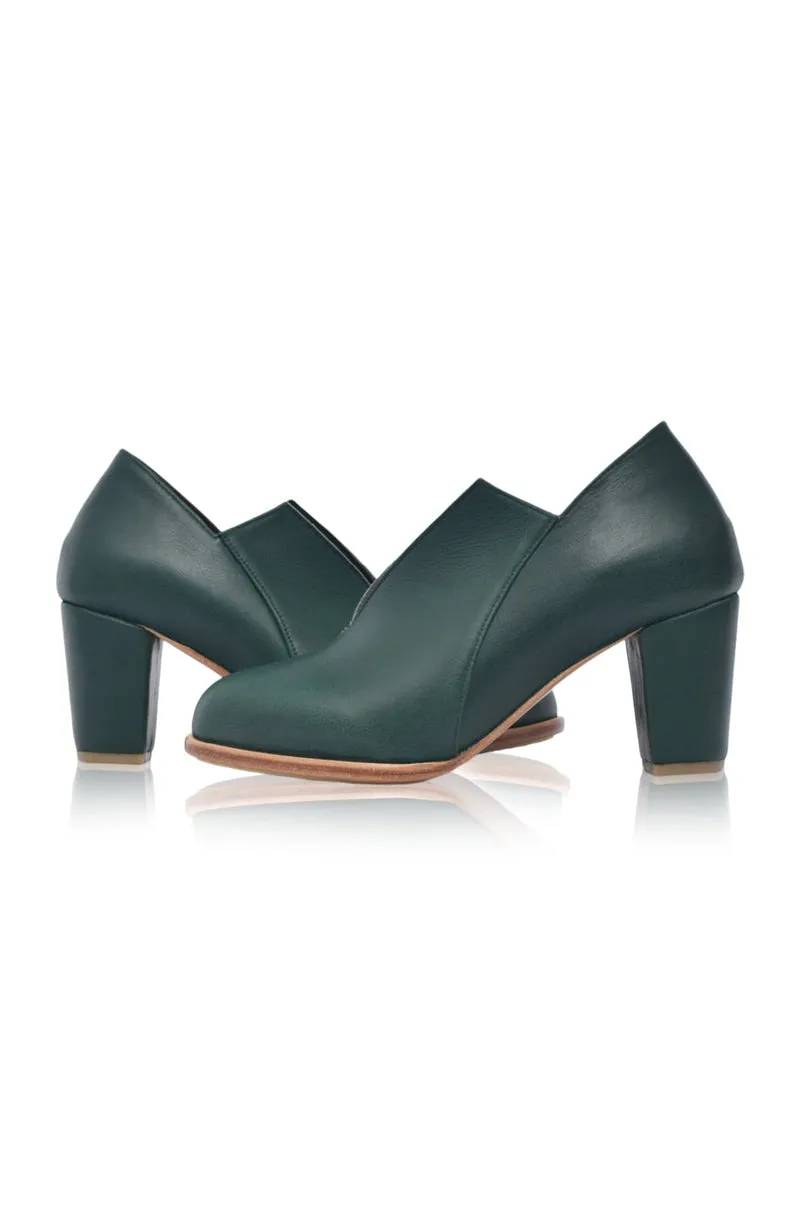 Ange Leather Heel Booties in Emerald