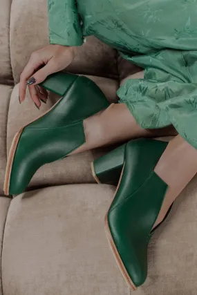 Ange Leather Heel Booties in Emerald