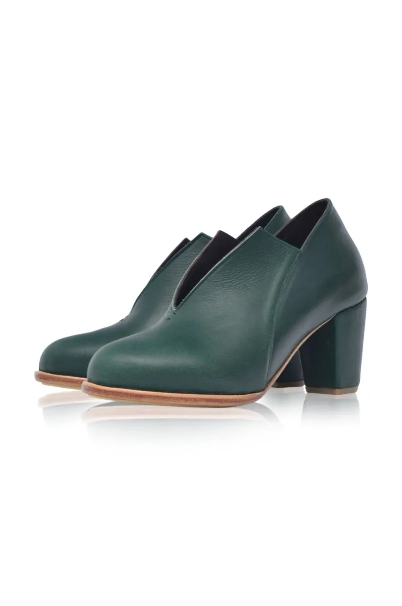 Ange Leather Heel Booties in Emerald