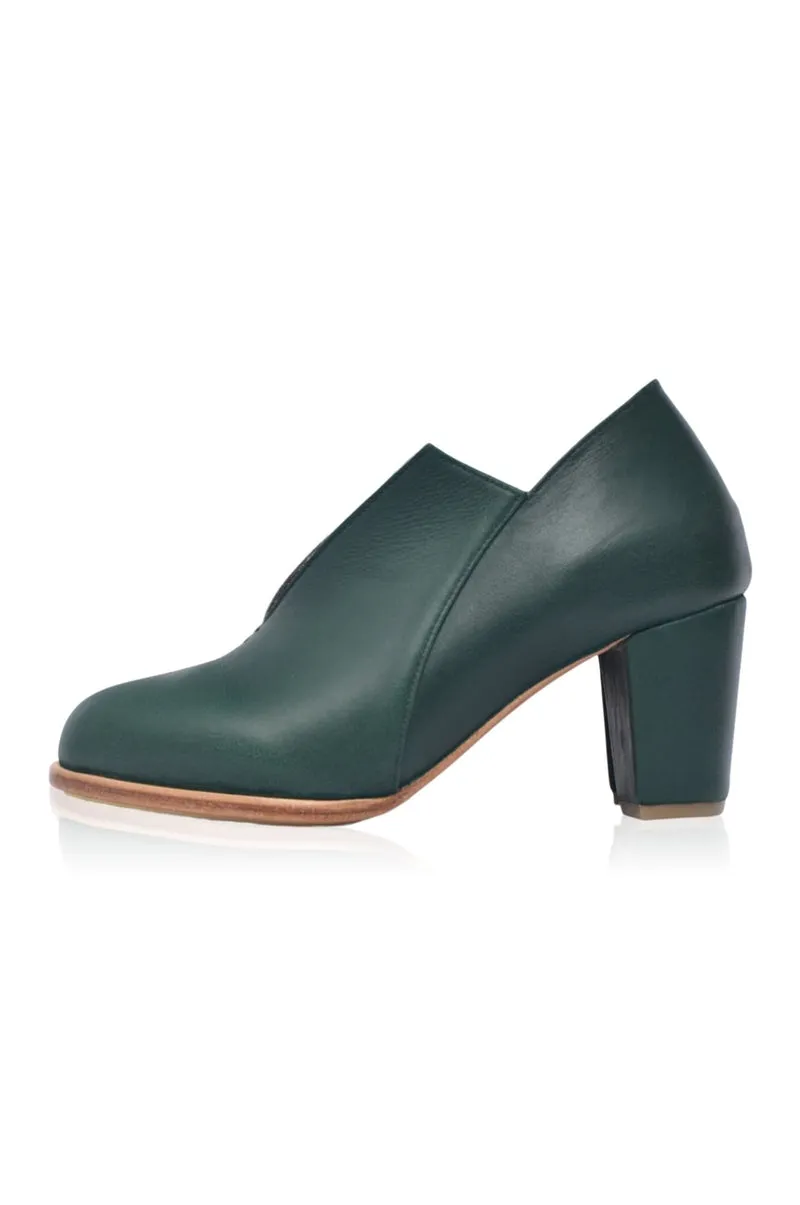 Ange Leather Heel Booties in Emerald