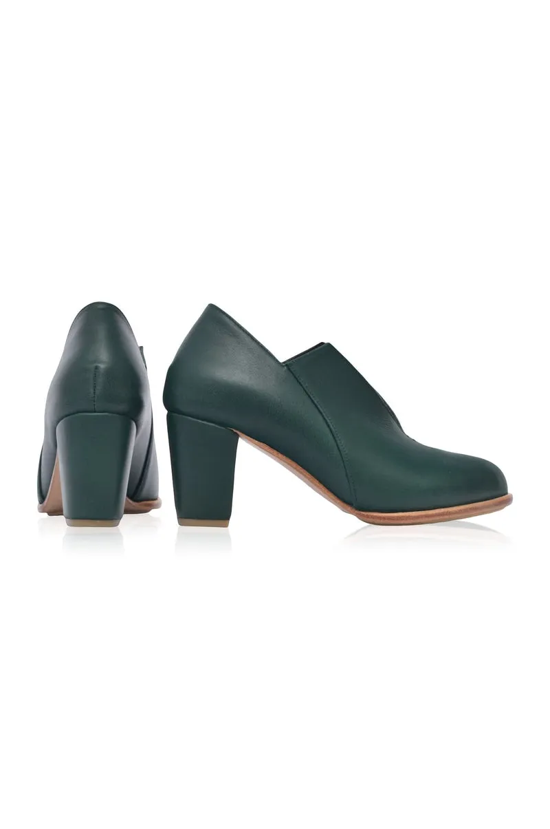 Ange Leather Heel Booties in Emerald