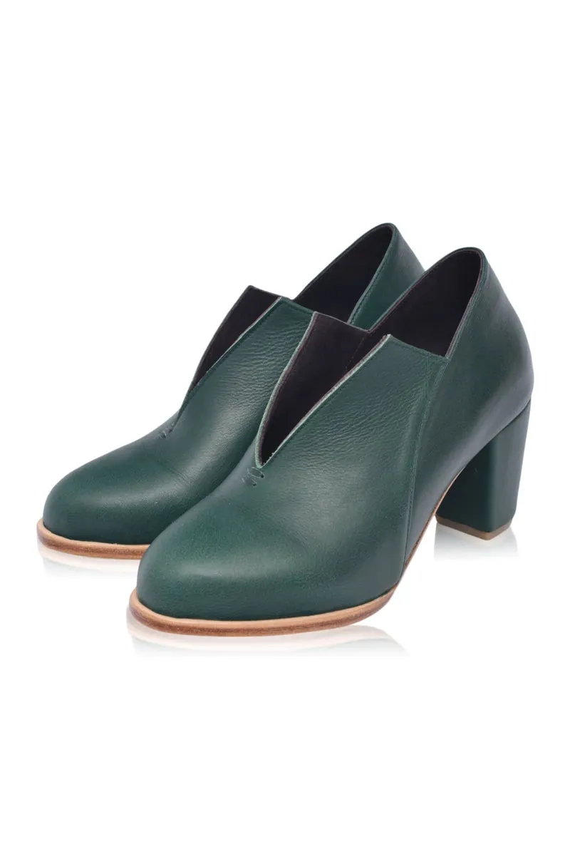 Ange Leather Heel Booties in Emerald