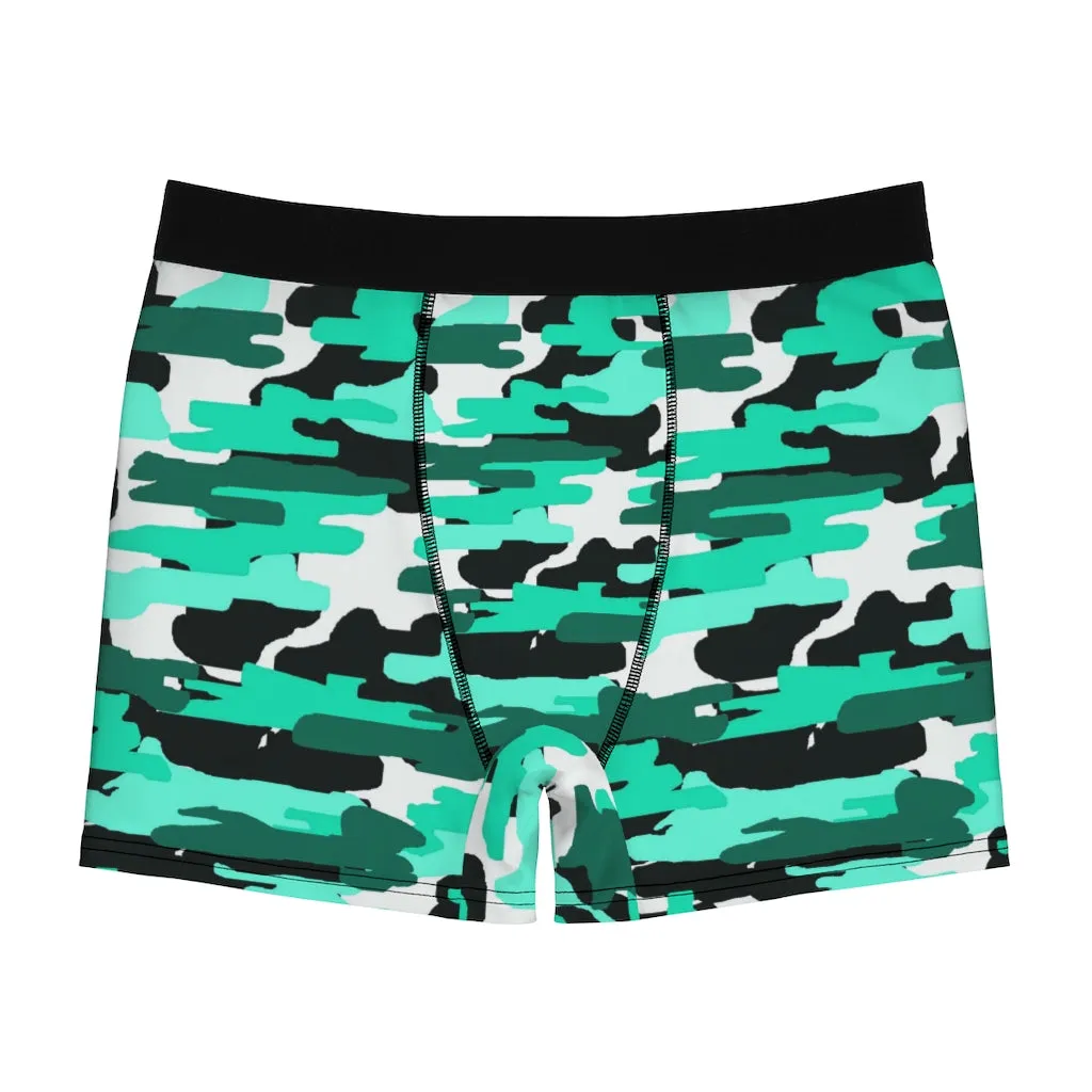 Aqua Camo Men's Boxer Briefs, Blue Camouflage Military Printed Sexy Best Underwear For Men - Made in USA/EU/MX (US Size: XS-3XL)