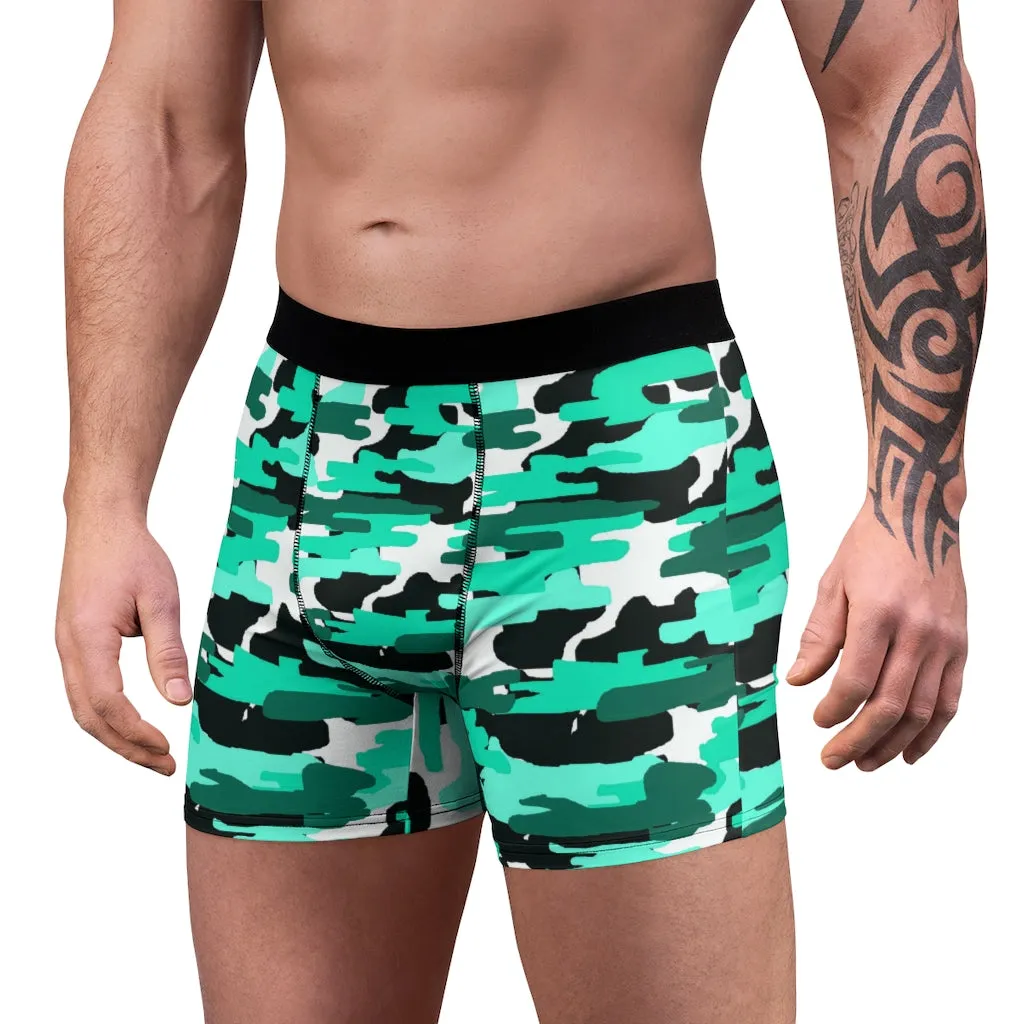 Aqua Camo Men's Boxer Briefs, Blue Camouflage Military Printed Sexy Best Underwear For Men - Made in USA/EU/MX (US Size: XS-3XL)