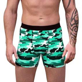 Aqua Camo Men's Boxer Briefs, Blue Camouflage Military Printed Sexy Best Underwear For Men - Made in USA/EU/MX (US Size: XS-3XL)