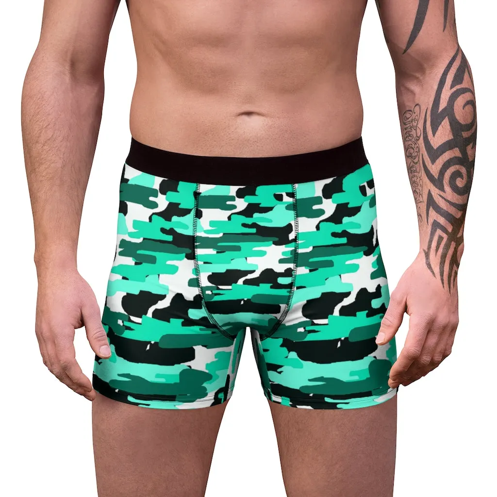 Aqua Camo Men's Boxer Briefs, Blue Camouflage Military Printed Sexy Best Underwear For Men - Made in USA/EU/MX (US Size: XS-3XL)