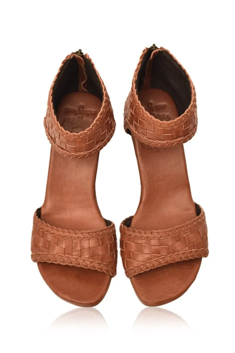 Athena Leather Wedges in Vintage Camel