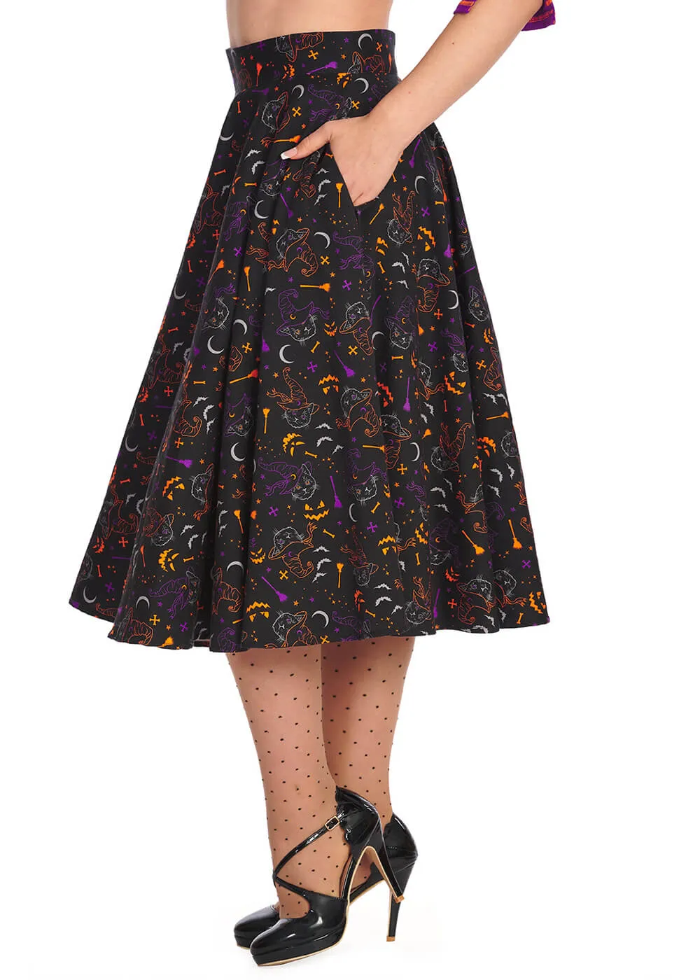 Banned All Hallows Cat 50's Swing Skirt Black