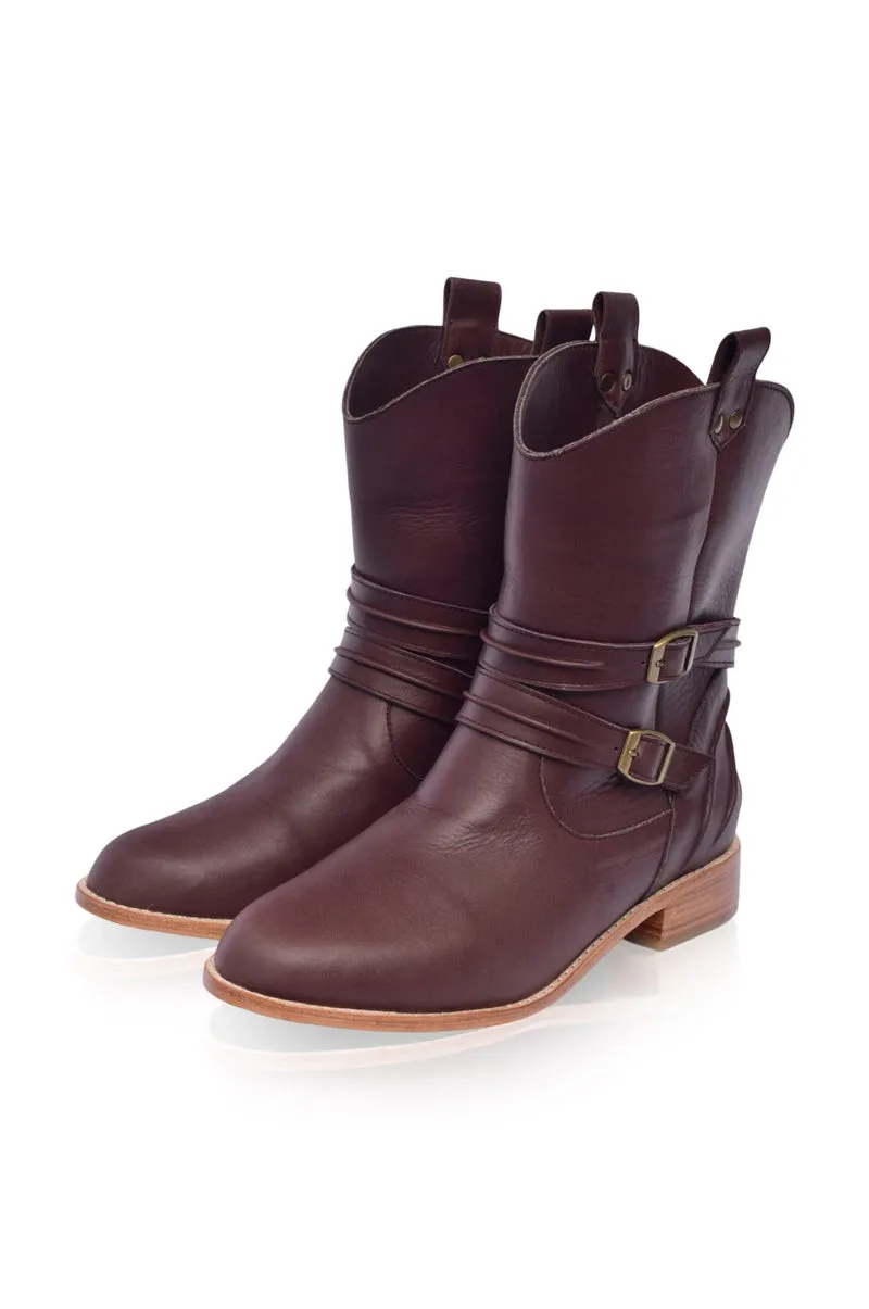 Barcelona Leather Boots in Dark Brown