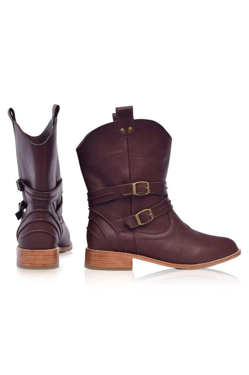 Barcelona Leather Boots in Dark Brown