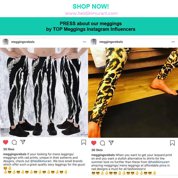 Black Snake Print Men's Leggings, Sexy Snake Reptile Skin Print Meggings-Made in USA/MX/EU