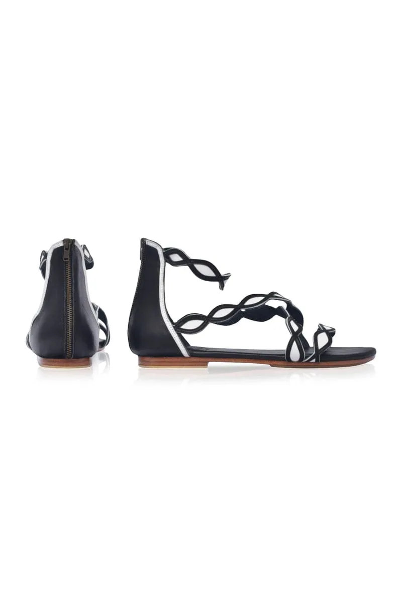 Blossom Leather Sandals in Black and White