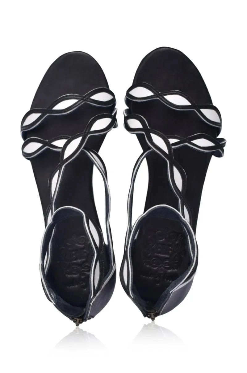 Blossom Leather Sandals in Black and White