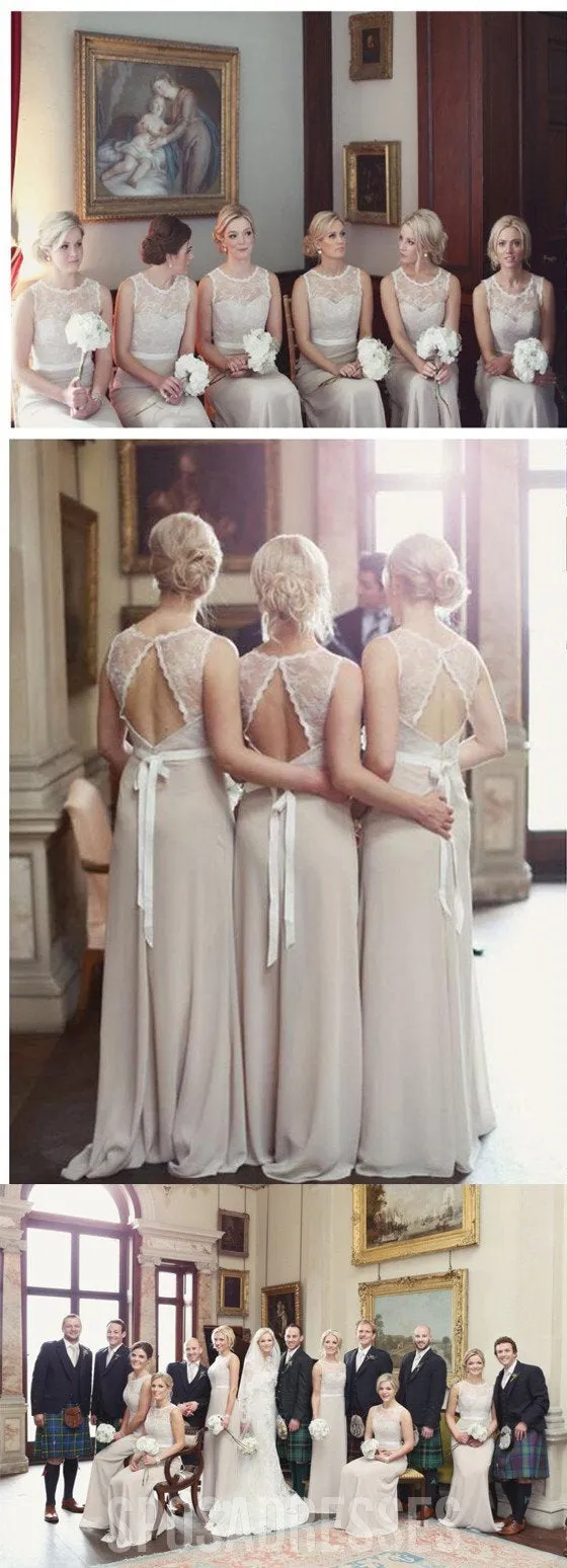 Charming Open Back Lace Top Illusion Cheap Long Bridesmaid Dresses, WG039