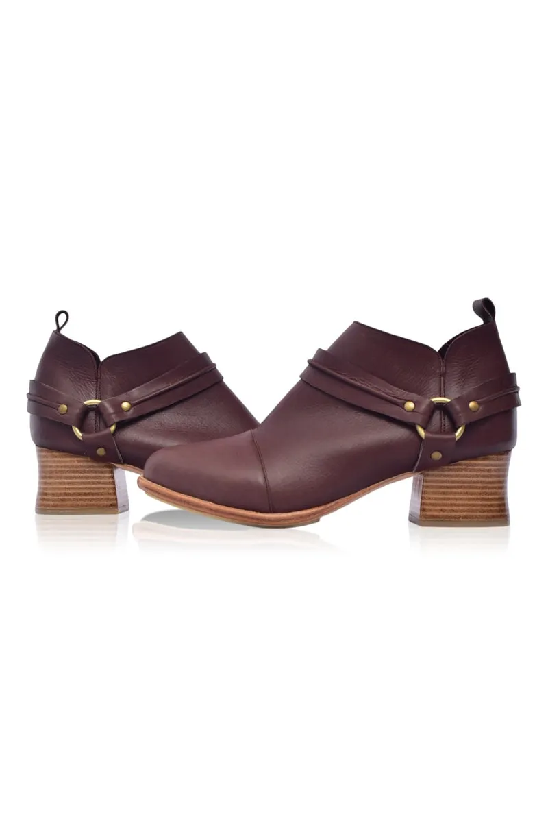 Dasha Low Ankle Booties in Dark Brown