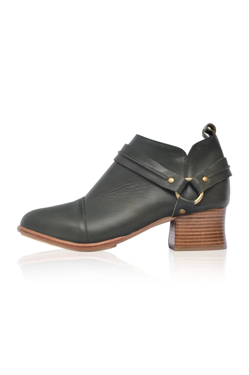 Dasha Low Ankle Booties in Dark Brown