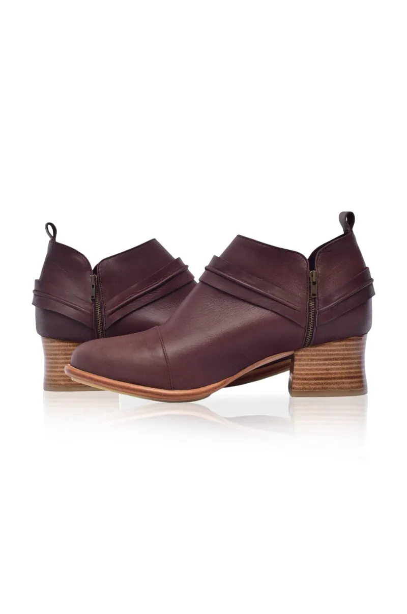 Dasha Low Ankle Booties in Dark Brown