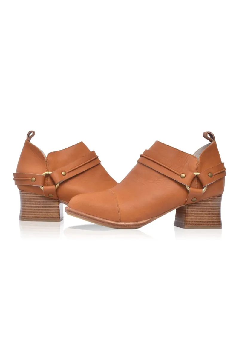 Dasha Low Ankle Booties in Dark Tan