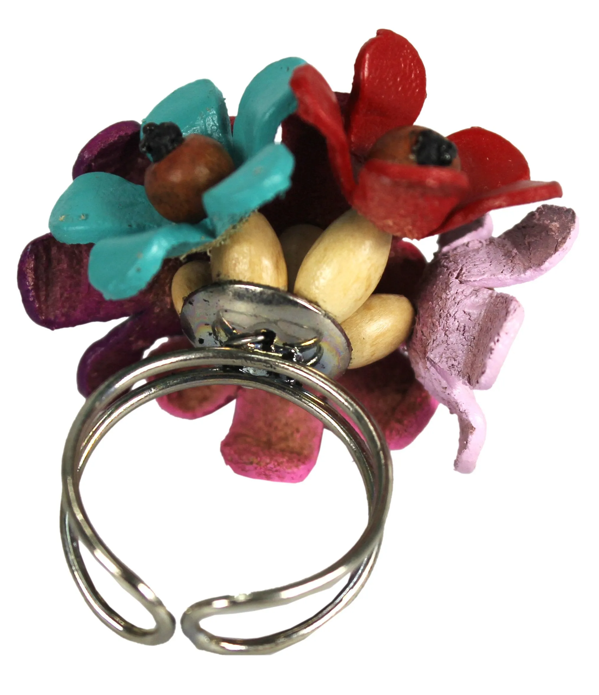 Gems Couture Jewelry Leather & Coconut Wood Flower Bloom Ring (Mixed)