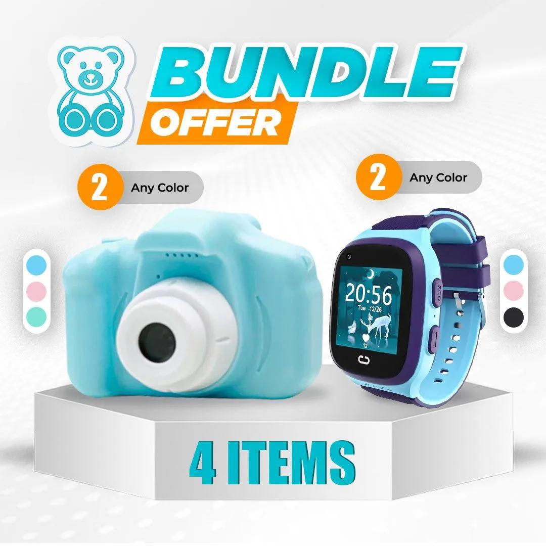 Gift Pack 2- Kids 4G LTE Smart Companion Watch x 2   Upgraded 2022 Cute Full HD Kids Camera x 2