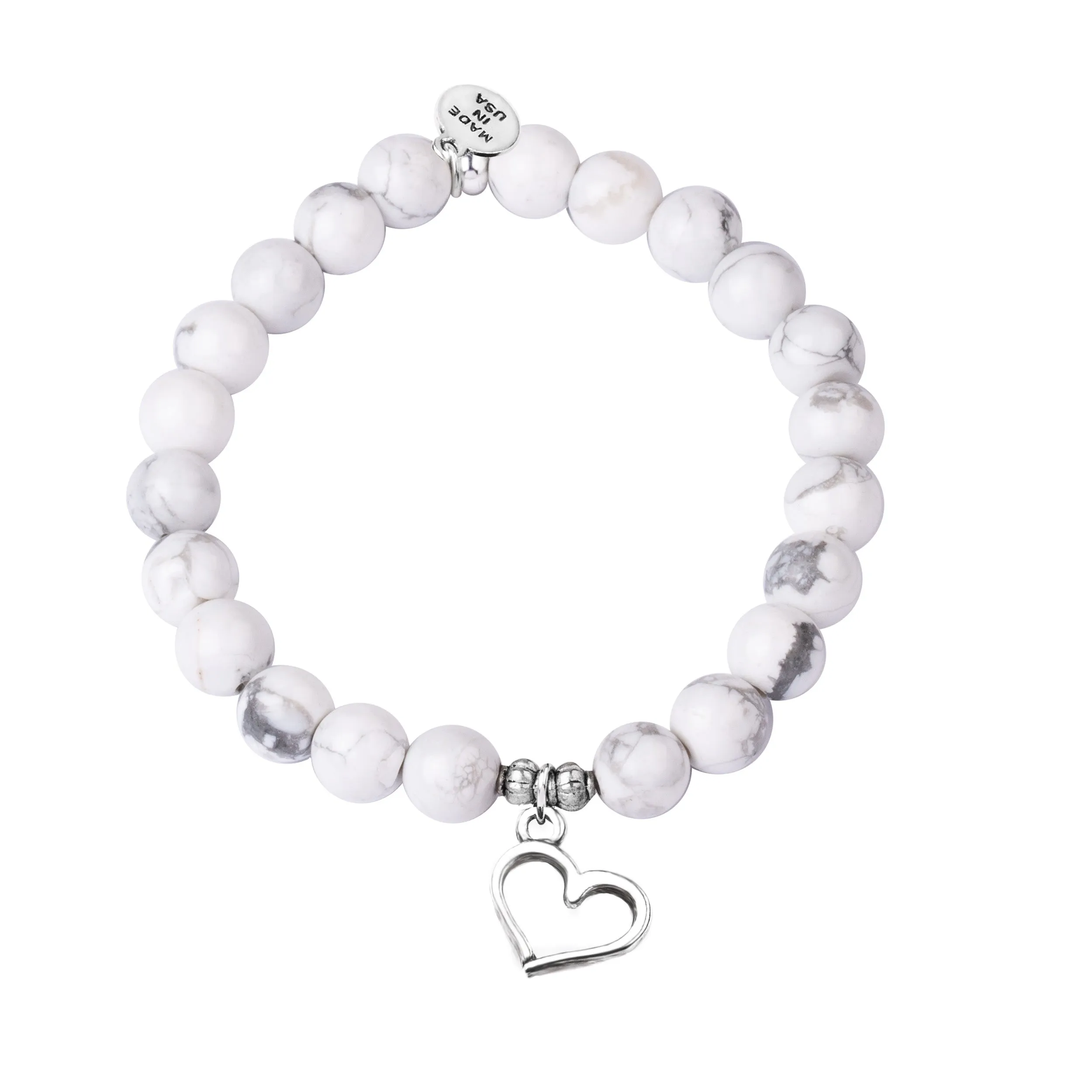 Heart | Stone Beaded Charm Bracelet | Howlite