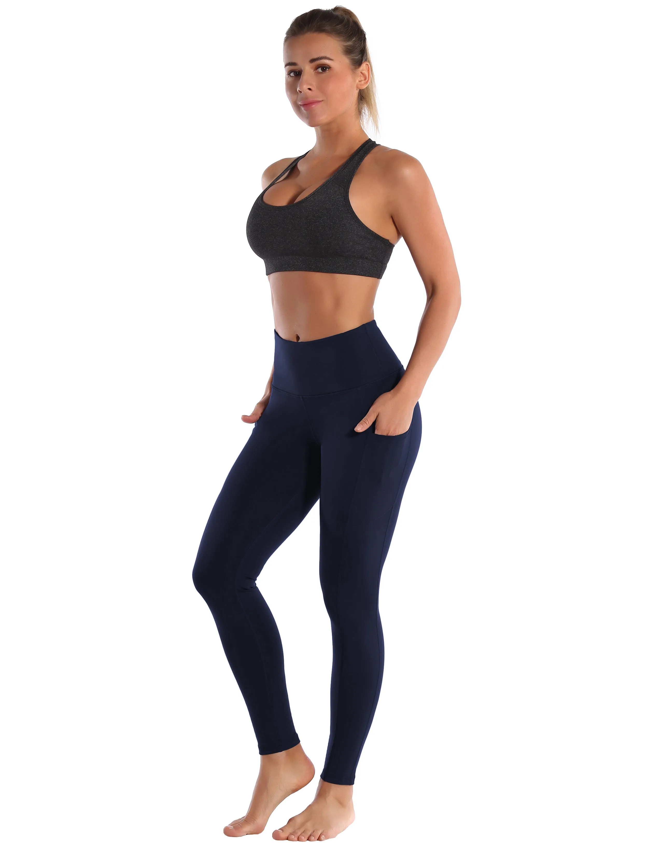 Hip Line Side Pockets Yoga Pants darknavy