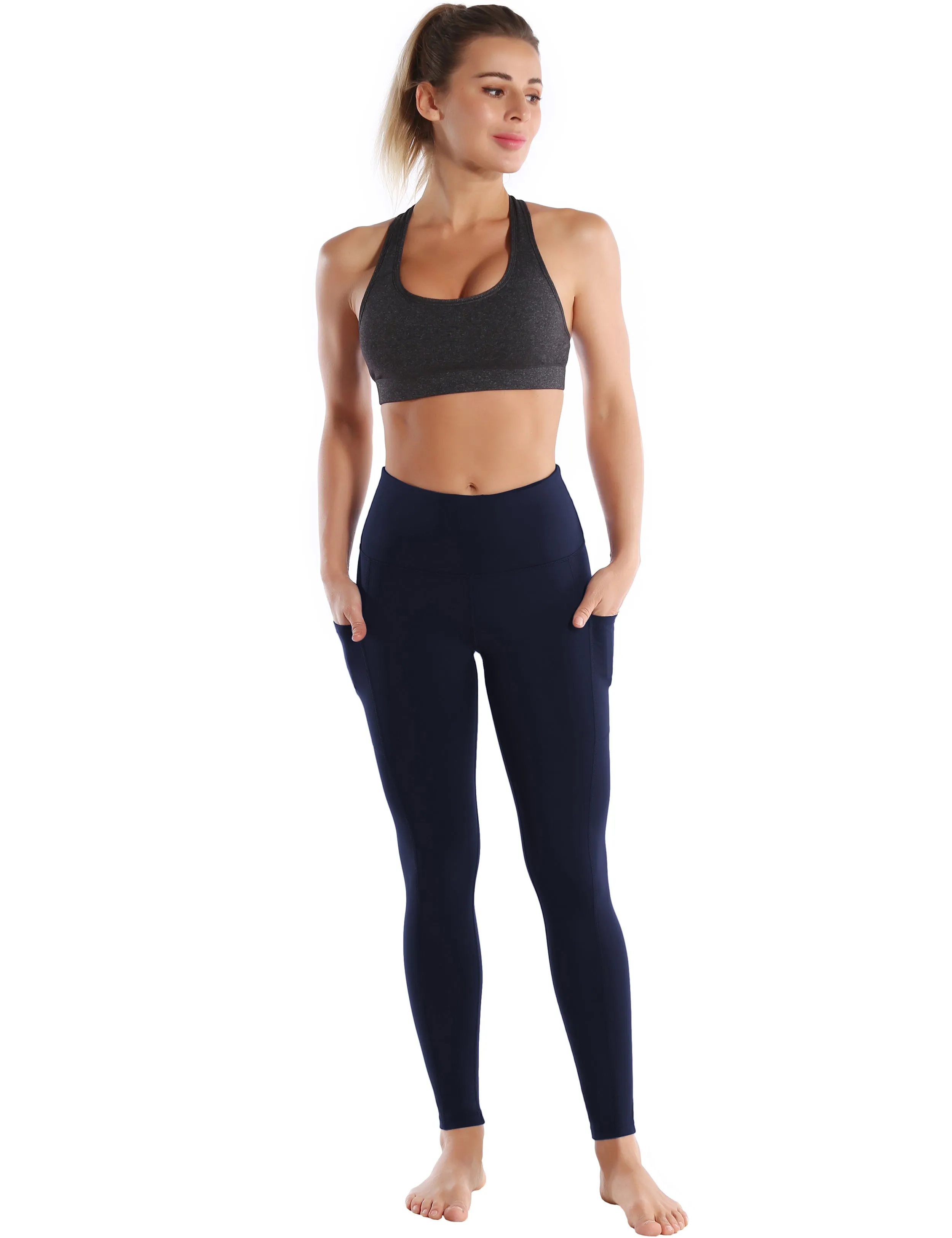 Hip Line Side Pockets Yoga Pants darknavy