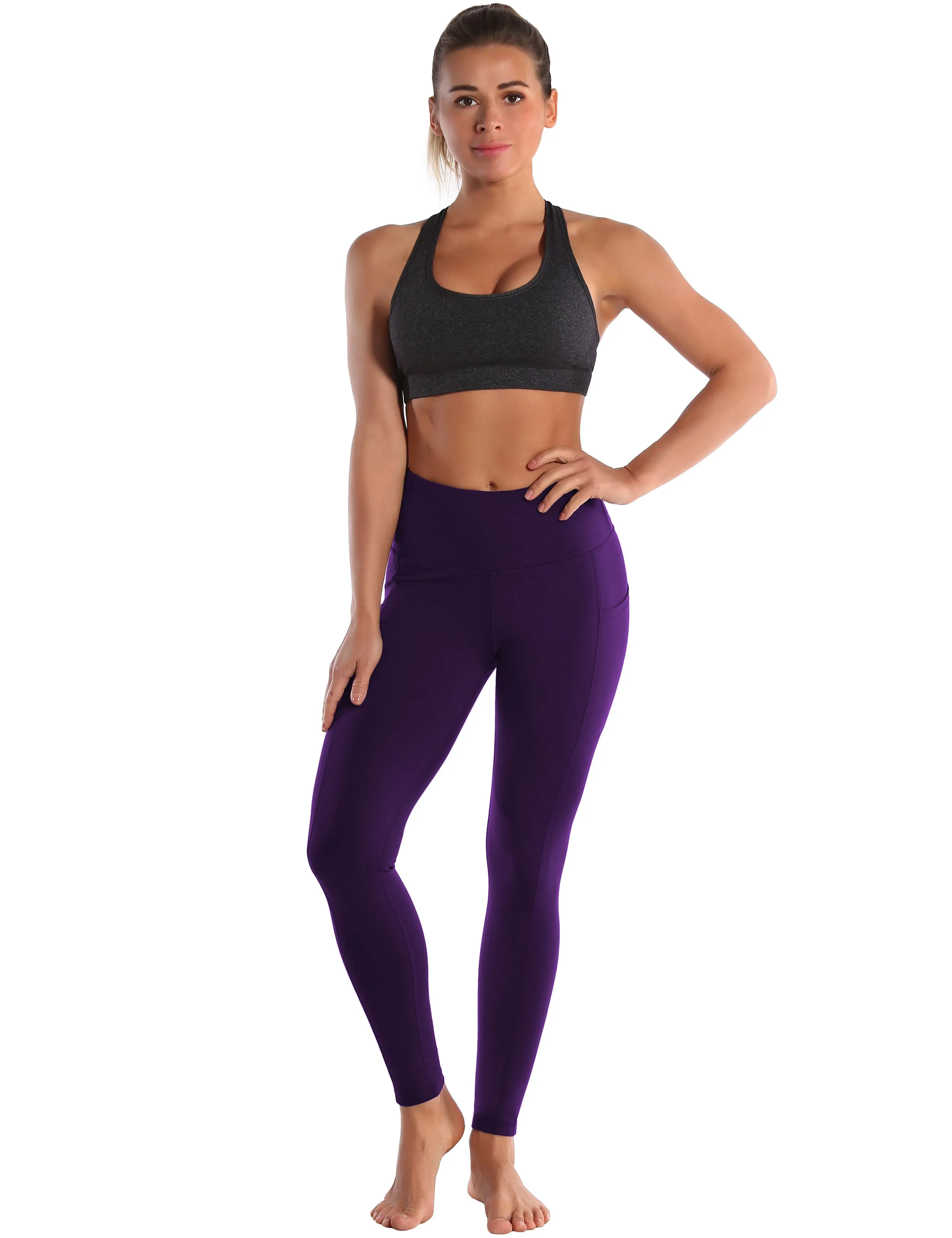 Hip Line Side Pockets Yoga Pants eggplantpurple