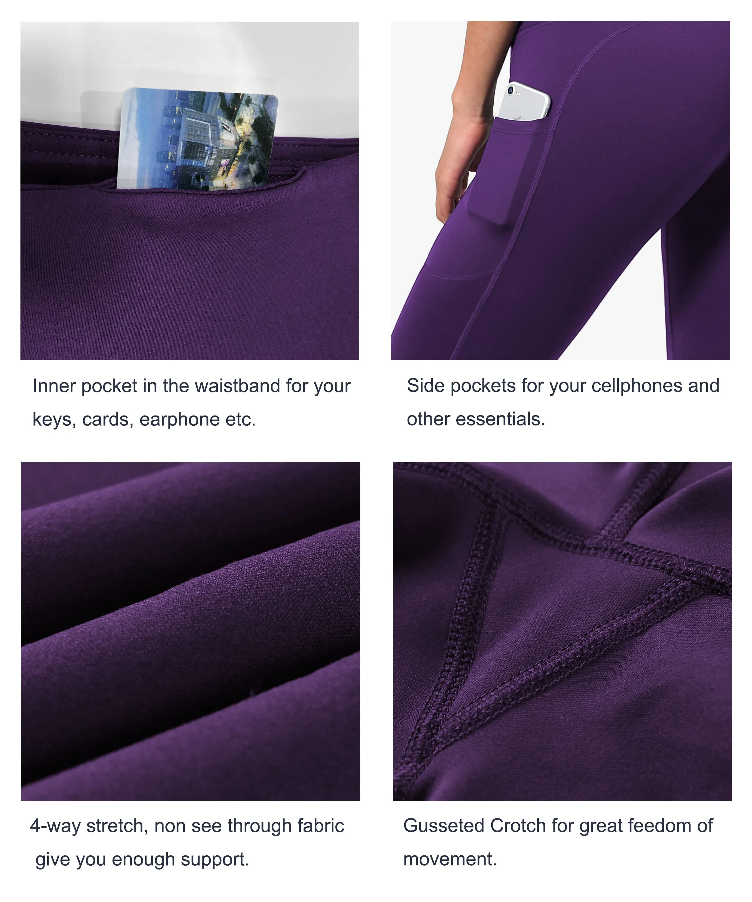 Hip Line Side Pockets Yoga Pants eggplantpurple