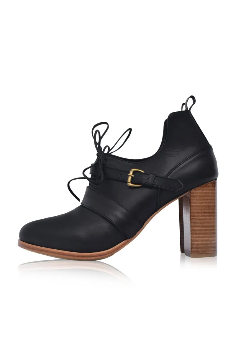 Josephine Lace up Leather Heels in Black