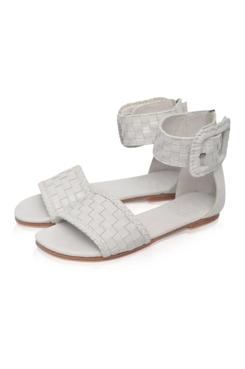 Madagascar Woven Leather Sandals in Pure White