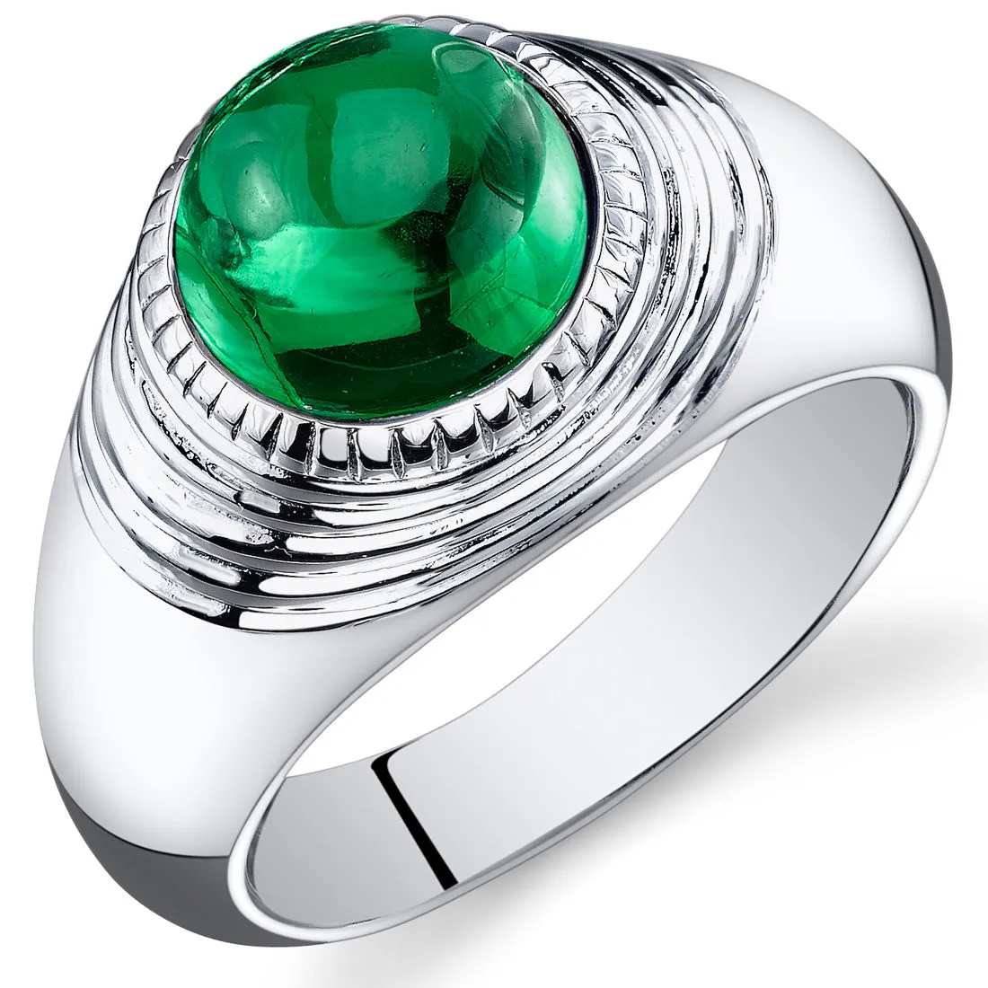 Mens 5.5 cts Emerald Sterling Silver Ring Size 10