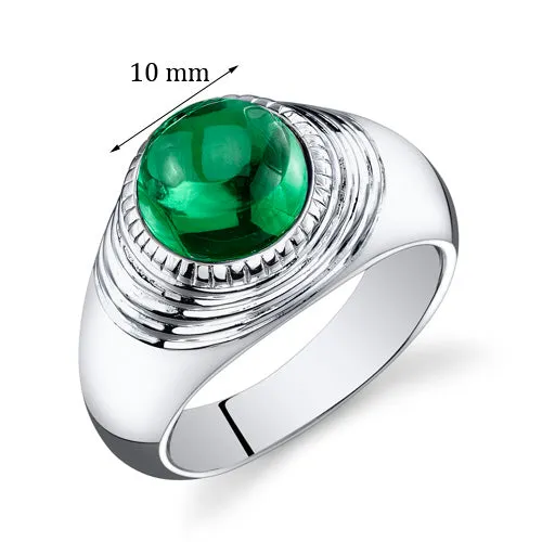 Mens 5.5 cts Emerald Sterling Silver Ring Size 10