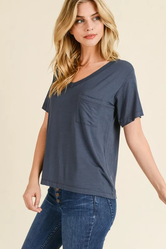 Modal V Neck Tee- Charcoal - small