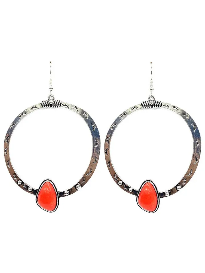 Montana West Circle Base Red Stone Earrings