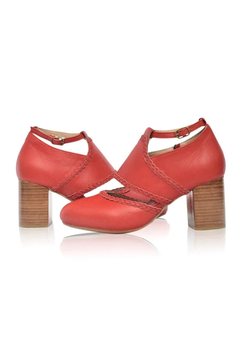 Serenity Leather Heels in Vintage Red