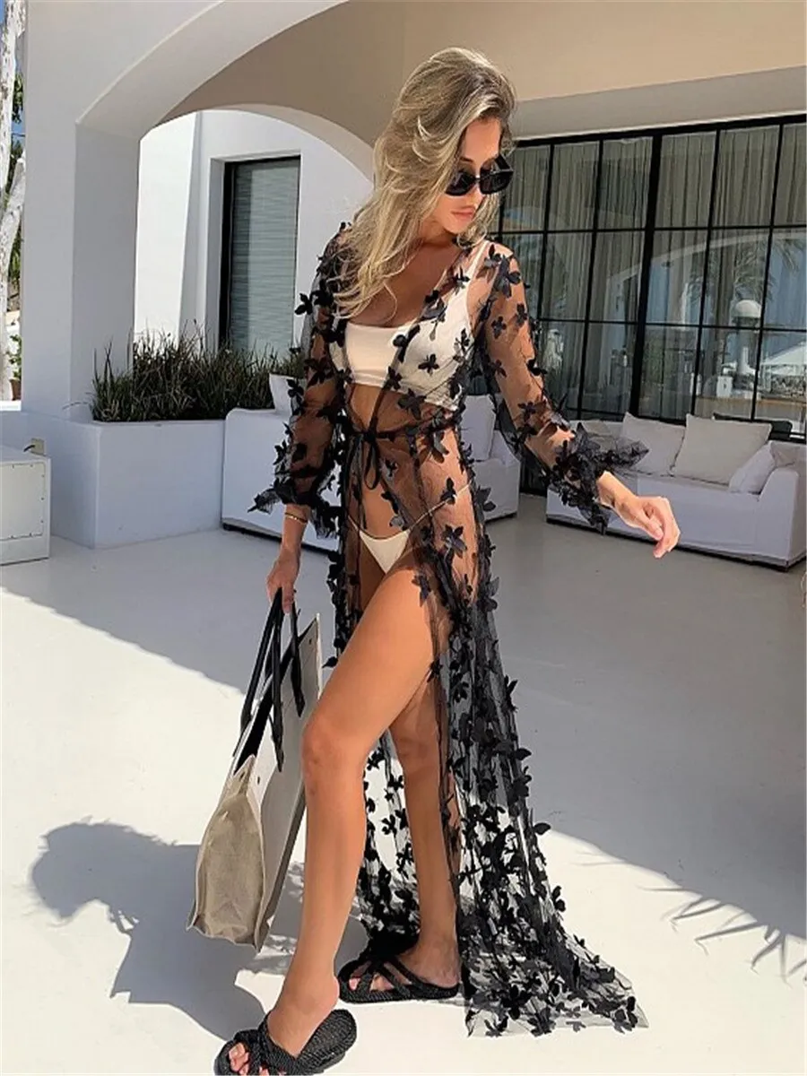 Sommer-Frauen-Strandkleid-Vertuschung-reizvolle Strand-Ausflug-Badebekleidungs-Abdeckungs-Perspektive-lange Strickjacken-Oberteile