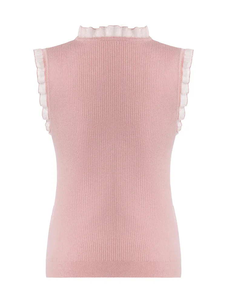 Tencel And Woolen Lace Ruffle Women Tank Top