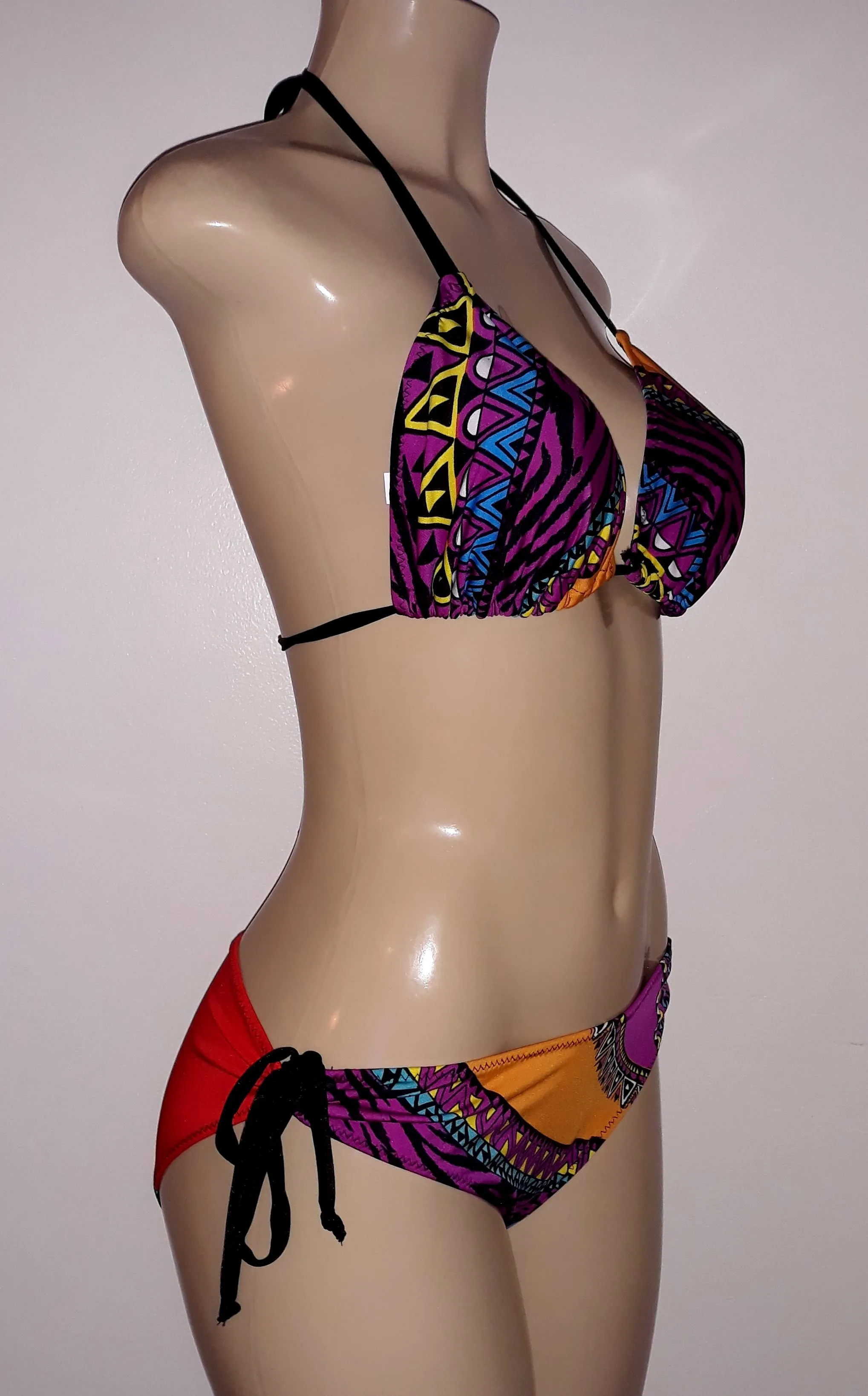 Tribal bikini triangle top and Tribal keyhole tie sides bikini bottom