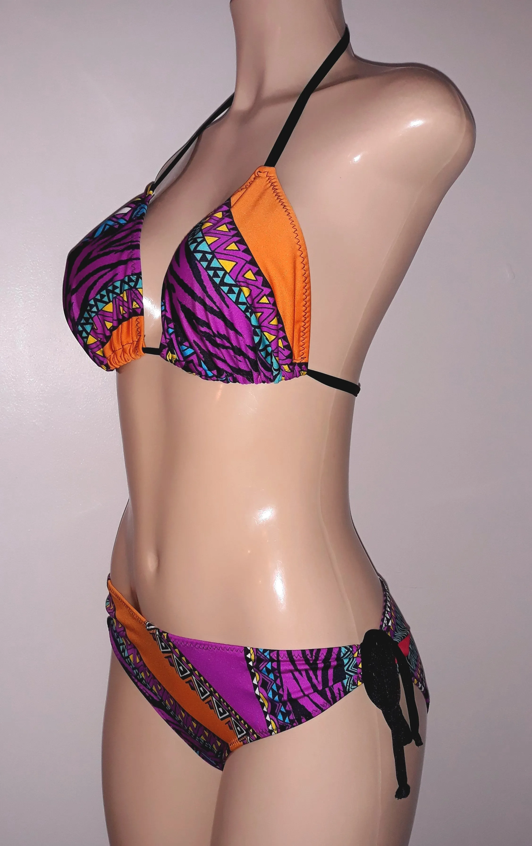 Tribal bikini triangle top and Tribal keyhole tie sides bikini bottom