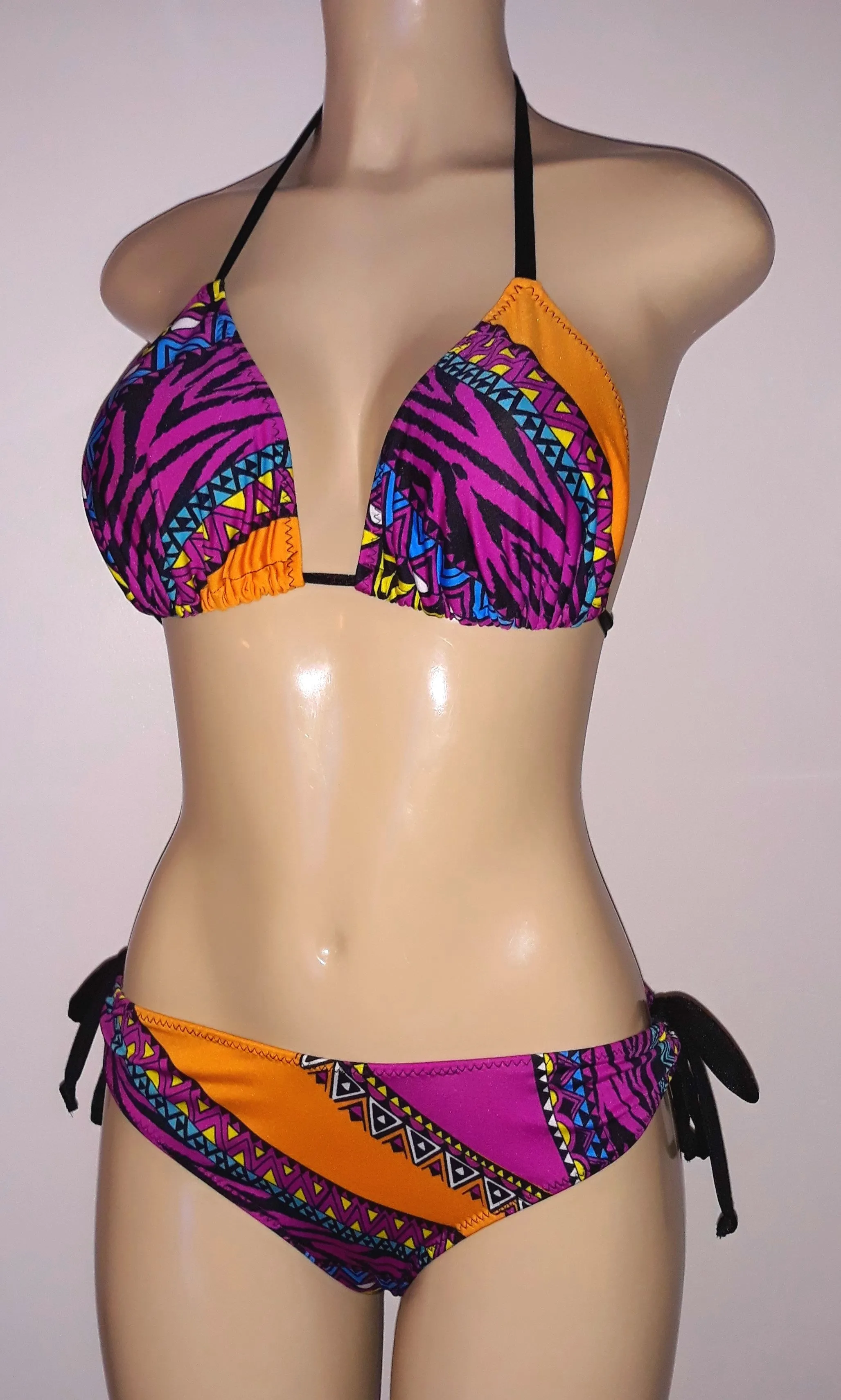 Tribal bikini triangle top and Tribal keyhole tie sides bikini bottom