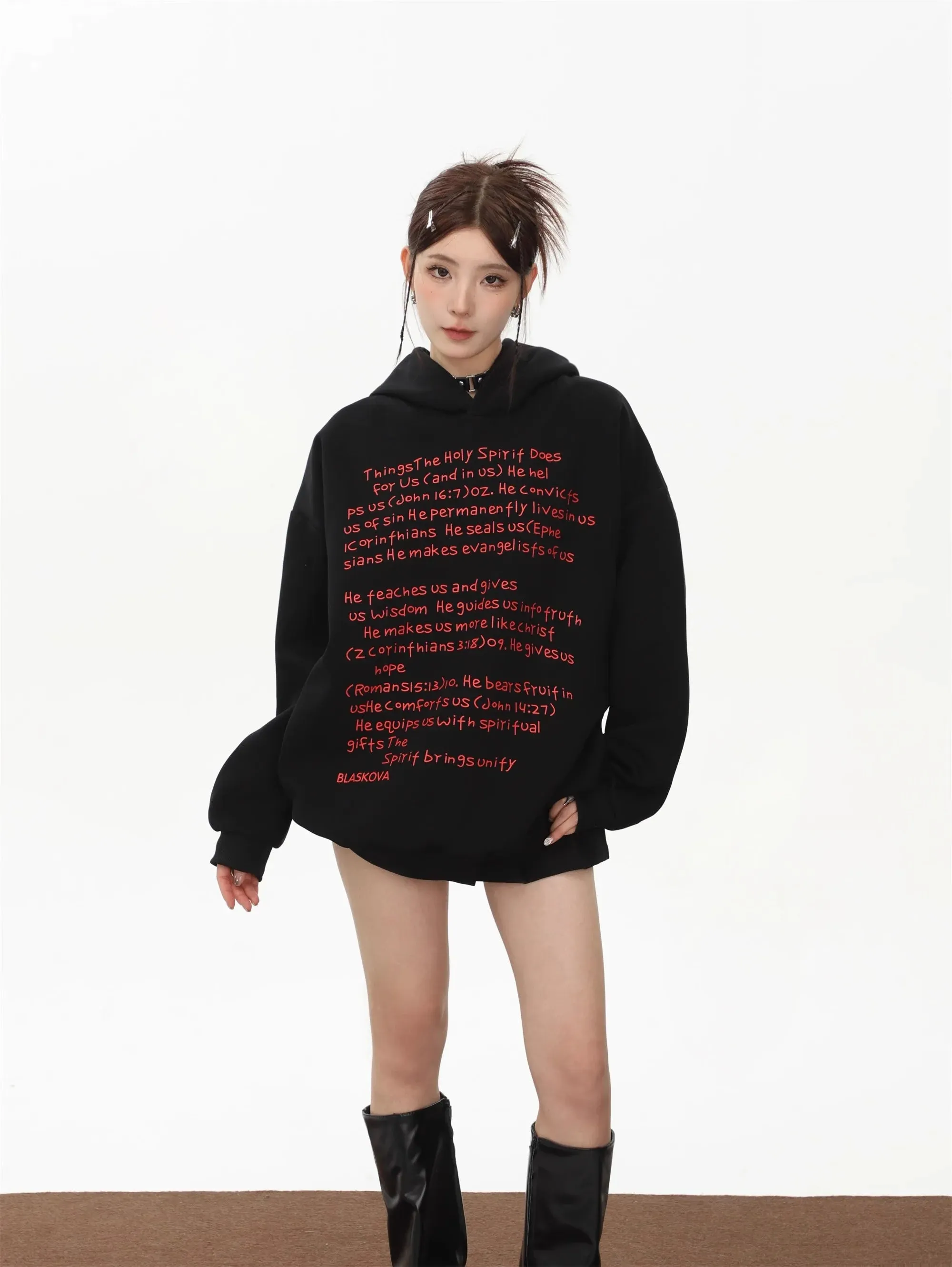 Vague Printed Casual Warm Oversize Baggy Cotton Comfortable Hoodie